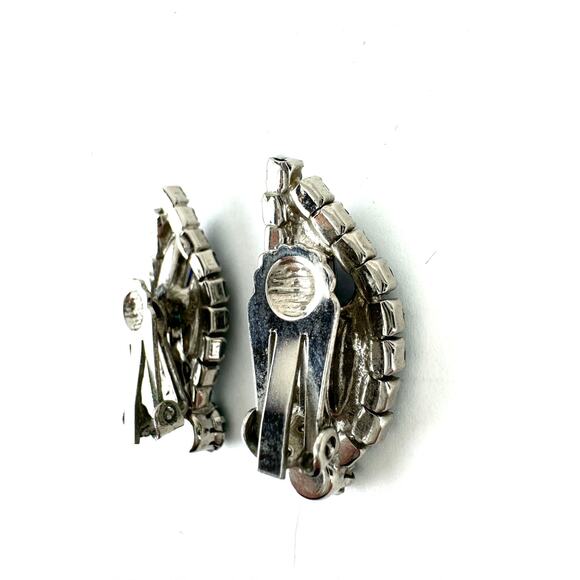 C 1960's Rhinestone Emerald Sapphire Aqua Clip on Vintage Earrings - Picture 3 of 5